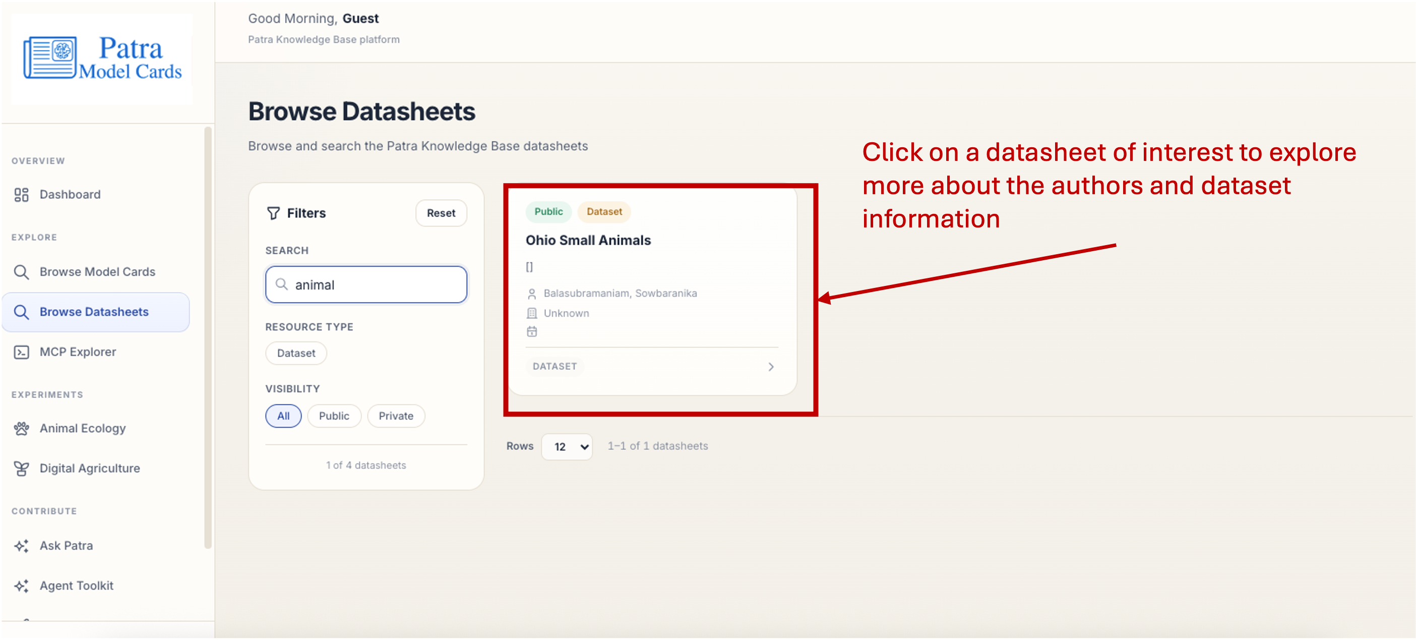 Selecting a datasheet from filtered results