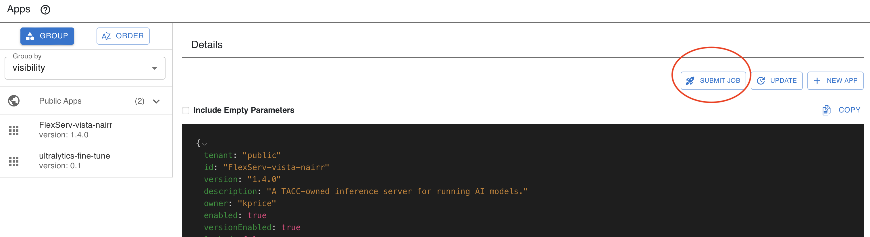Step 1a: Select Submit with JSON