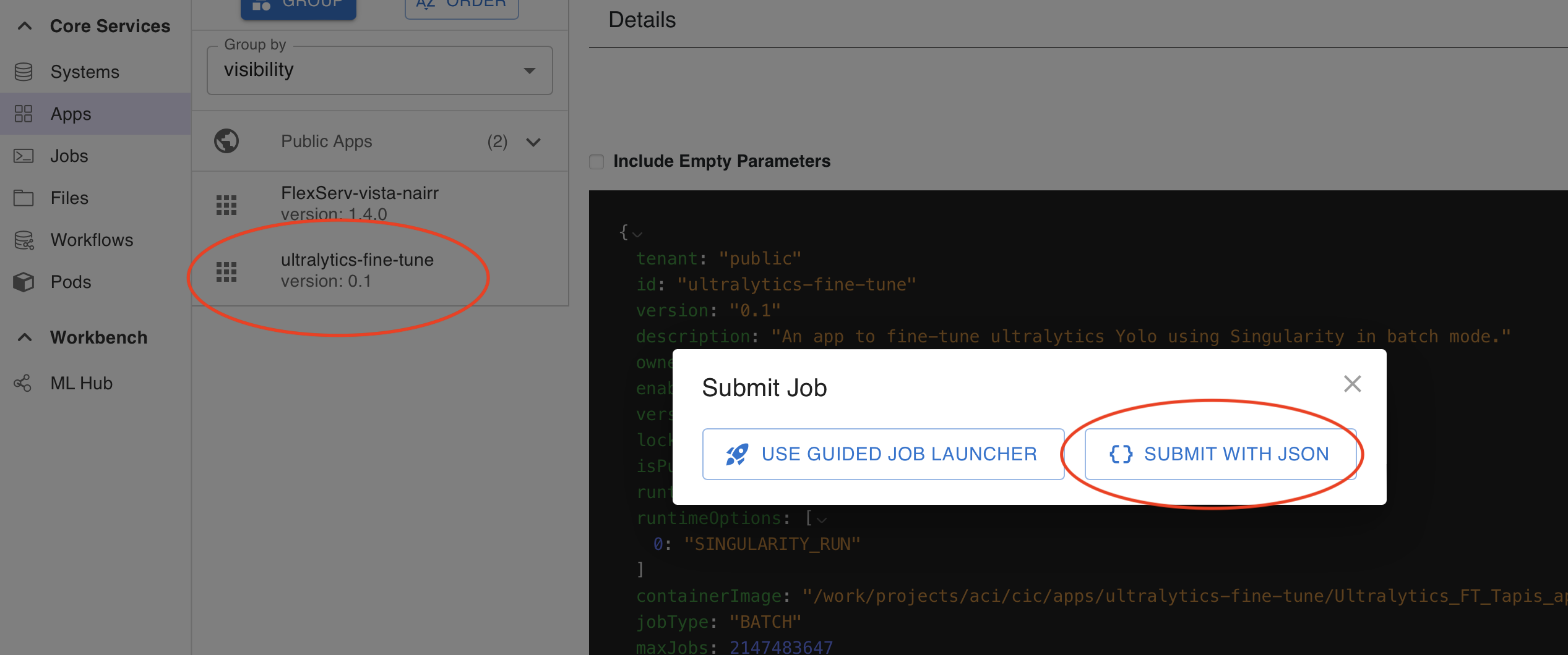 Step 1 - Selecting the Ultralytics App in UI