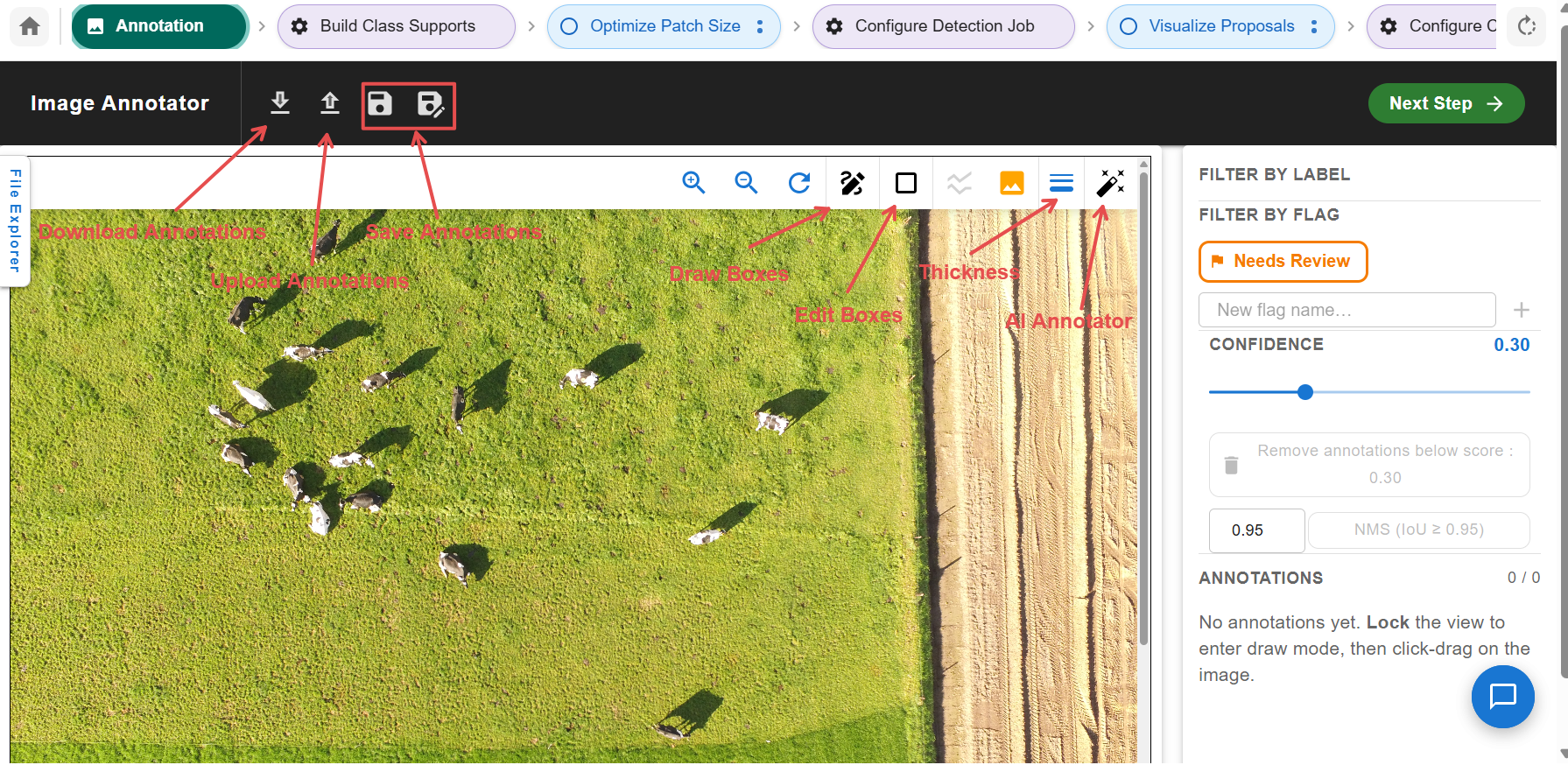 Image Annotator, annotated toolbar