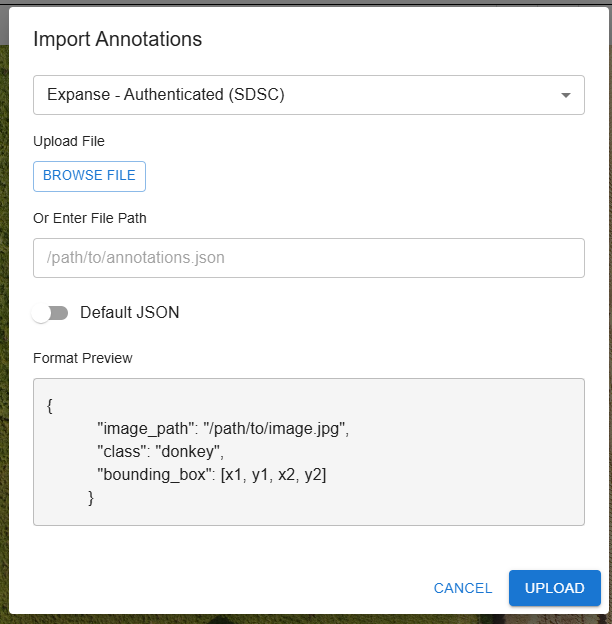 Import Annotations dialog