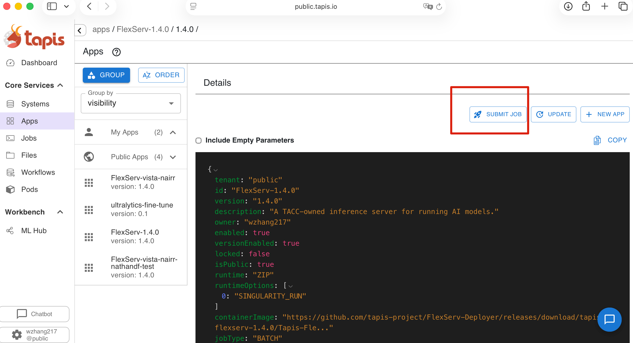 Step 1a: Select Submit with JSON