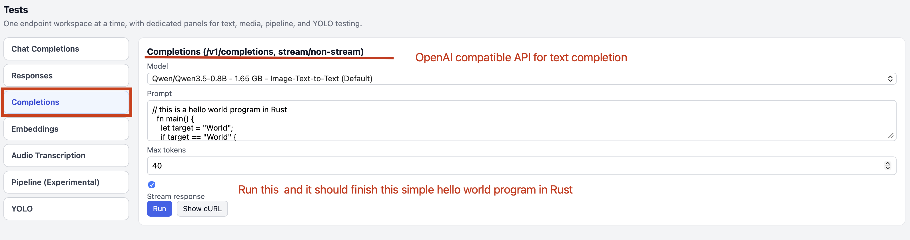 FlexServ API Tests - Completions