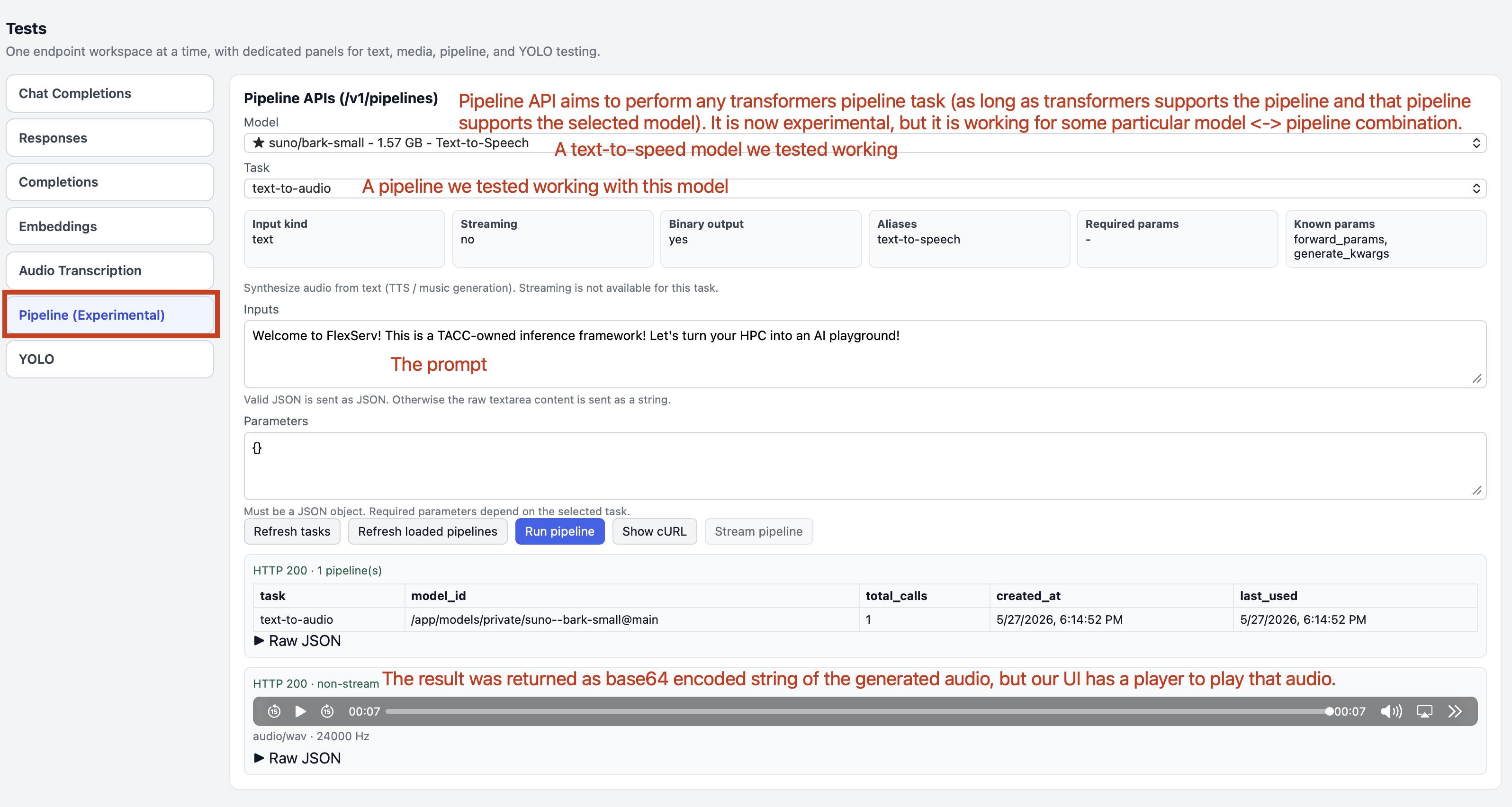 FlexServ API Tests - Pipeline API