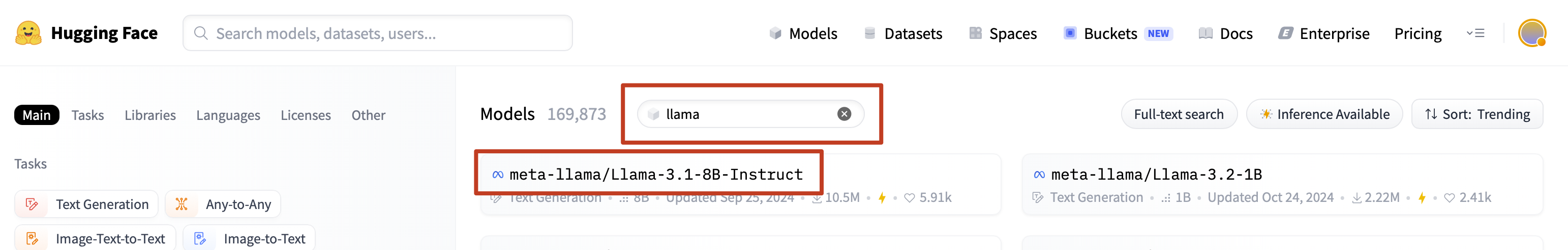 HuggingFace - find llama3